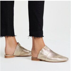 Free People - Sienna Metallic Ruffle Leather Slip-On Mule Flats | Size 35 | Gold